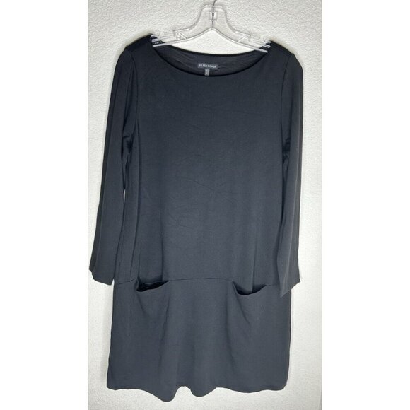 Eileen Fisher Shift Dress Womens Medium Black Pockets Classic Office Minimalist - Picture 1 of 11